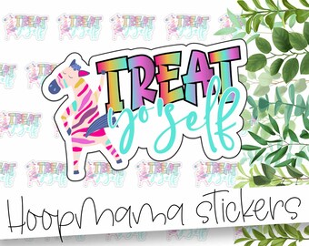 Treat Yo' Self - Colorful Rainbow Zebra Packaging Stickers - Large 2 Inch Sticker For Small Shops - Shop Small Stickers - 24 Sticker Sheet