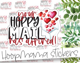Your Happy Mail Has Arrived Packaging Sticker - Hearts Branding Sticker - Large 2 Inch Branding Sticker For Small Shops - Shop Small Sticker