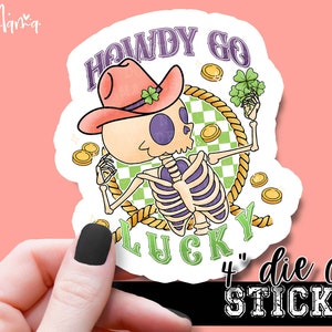 Howdy Go Lucky - Laptop engraçado e copo de garrafa de água Decalque de 4 polegadas - Adesivo de vinil à prova d'água