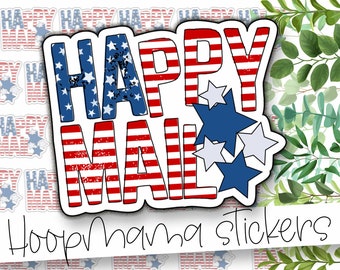 Happy Mail American Flag With Stars - Pegatinas de embalaje patrióticas del 4 de julio - Gran pegatina de marca de pequeña tienda de 2 pulgadas