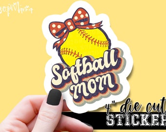 Softball Mom - Funny Sports Laptop & Waterbottle Tumbler 4 Inch Decal - Vinyl Waterproof Sticker