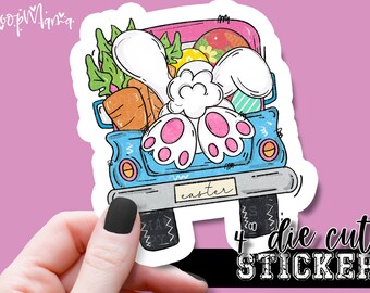 Bunny Truck - Funny Laptop & Waterbottle Tumbler 4 Inch Decal - Vinyl Waterproof Sticker