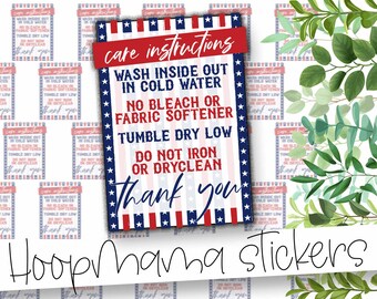 Care Cards For T-Shirts - Patriotic 4th Of July Packaging Stickers - Large 2 Inch Small Shop Branding Sticker