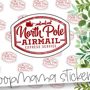 North Pole Airmail Express Services - Christmas Packaging Stickers - Large 2 Inch Branding & Packaging Sticker For Small Shops
