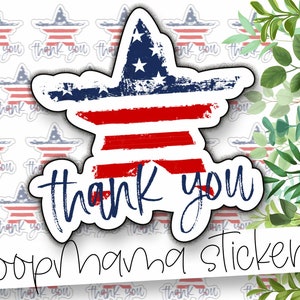 Merci Star American Flag - Patriotique 4th Of July Gnomes Packaging Stickers - Large 2 Inch Small Shop Branding Sticker