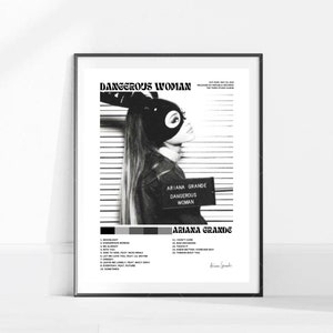 Ariana Grande Dangerous Woman Fan Art Handmade Vinyl Record Wall Art  Monochrome Black White Grey 
