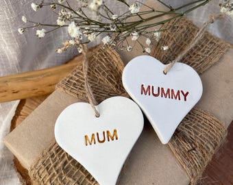 Mum Clay Heart: White keepsake, Mummy gift tag