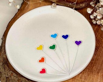 Rainbow heart trinket dish: Handmade clay ring tray, Colourful home accessories, Jewellery storage