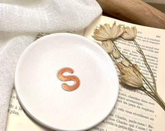 Personalised white clay trinket dish with initial monogram