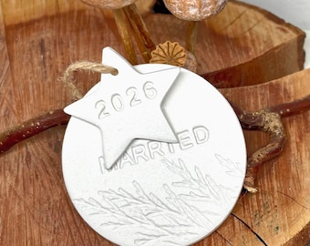 Married 2026 Wedding gift tag - Christmas Ornament, Handmade Clay Bauble