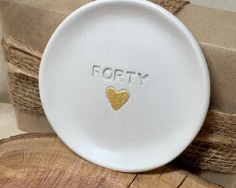 40th Birthday Trinket Dish: Handmade Clay Ring Dish with age