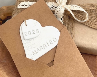 Handmade Wedding Card with Clay Heart Keepsake, Married 2026