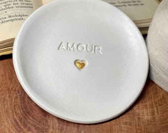 Amour Ring Trinket Dish, Handmade Clay Jewelry Holder
