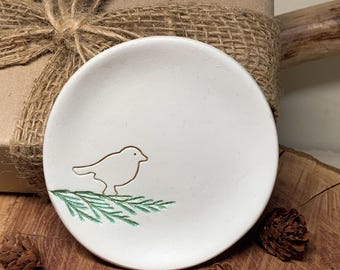 Handcrafted Robin Trinket Dish, Embossed Air Drying Clay, Bird Lover Gift