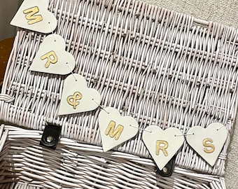 Wedding card basket garland, Mr&Mrs banner, Handmade heart bunting wall sign