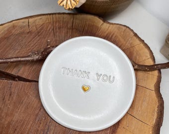 Handmade Thank You Clay Trinket Dish, Golden Heart Teacher Gift, Ring Dish