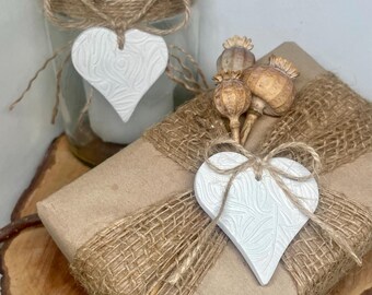 Embossed Clay Heart, Peacock Feather Design, Rustic Gift Tags (Set of 3 or 5)