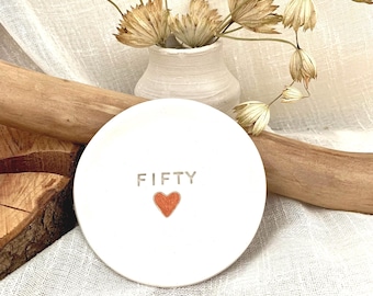 50th Birthday Trinket Dish: Handmade Clay Ring Dish