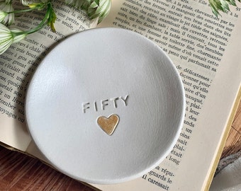 50th, 40th, 30th birthday gift for women, Personalised trinket dish with age,