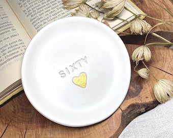 60th Birthday Trinket Dish: Handmade Clay Ring Dish