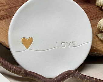 LOVE Heart Trinket Dish: Handmade Clay Jewellery Holder, Ring storage