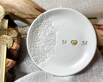 Personalised Wedding Ring Dish, Embossed Clay Trinket Tray, Custom Initial Gift