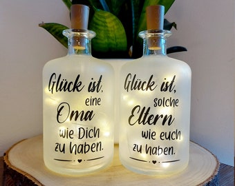 Flaschenlicht - Glück ist... - Geschenk für die Eltern - Geschenk für die Oma - Geschenk für die Mama