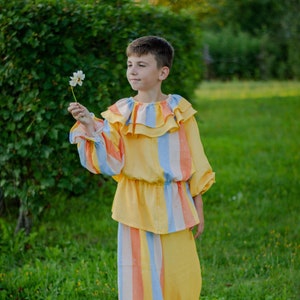 Groovy Clown Kostüm Gestreift Kinder Outfit Vintage Zirkus Jumpsuit Pierrot Unisex Halloween Kinder Cosplay Geburtstagsparty Geschenkidee Foto Requisiten