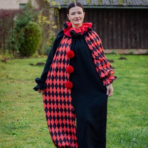 Clown costume Adult Unisex Suite Vintage Red Harlequin Old Circus  Halloween Cosplay Jumpsuit Outfit Birthday party