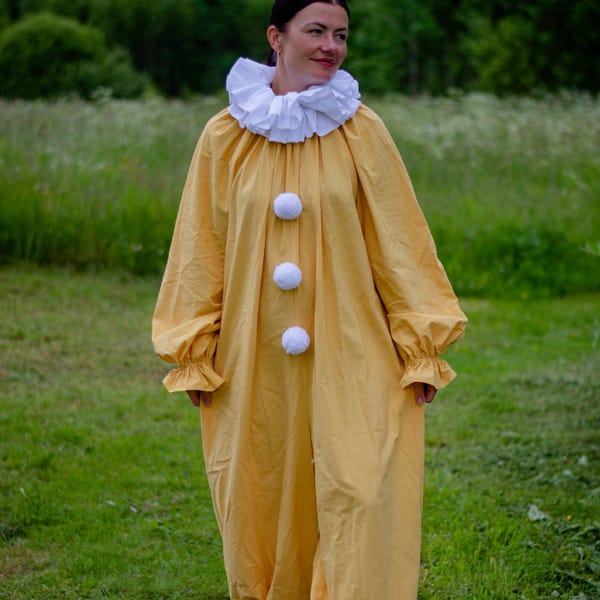 Clown costume Yellow Adult Unisex Suit Vintage  Circus  Halloween Cosplay Jumpsuit  Birthday party