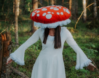 READY TO SHIP Mushroom hat Large Fly agaric hat Toadstool Red hat Adults Halloween costume Woodland Cosplay Renfaire Cottagecore