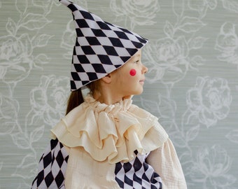 Déguisement de clown tenue pour enfants vintage combinaison de cirque Pierrot arlequin unisexe Halloween enfants cosplay fête d'anniversaire idée cadeau accessoires photo