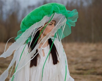 Chapeau méduse prêt à expédier enfants adultes chapeau méduse vert déguisement d'halloween cosplay tenue enfant déguisement de méduse d'anniversaire