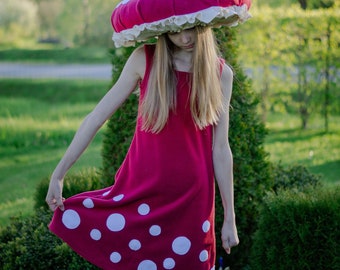 Mushroom dress Yellow Fleece Mushroom dress Wine red Girls Birthday party Kids outfit Halloween Woodland Fantasy Christmas gift idea