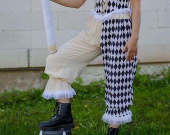 Clown pants Circus Outfit Black Harlequin Cottagecore Old circus Fashion  Halloween Vintage Clown Renfaire Cosplay Pierrot Fantasy costume