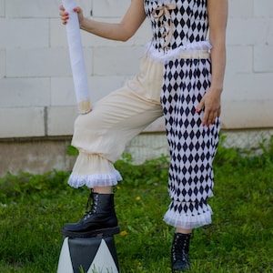 Black Harlequin pants Circus Clown Outfit Cottagecore Old circus Halloween Vintage  Renfaire Cosplay Pierrot
