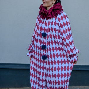 Clown costume Adult Unisex Suite Vintage Bordo Wine red Harlequin  Circus costume  Pierrot Jester Halloween Cosplay Jumpsuit Outfit Birthday