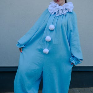Clown costume Aqua Blue Adult Unisex Suite Vintage Harlequin Circus costume Halloween Cosplay Jumpsuit Outfit Birthday party Photo