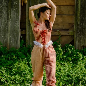 Clown Corset Red Vintage Stripes Circus Outfit Cottagecore Romantic Corset Halloween Vintage Clown Renfaire Cosplay Pierrot Fantasy costume