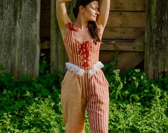 READY TO SHIP Size S Clown Corset Red Vintage Stripes Circus Outfit Cottagecore Romantic  Halloween Clown Renfaire Cosplay Pierrot Fantasy