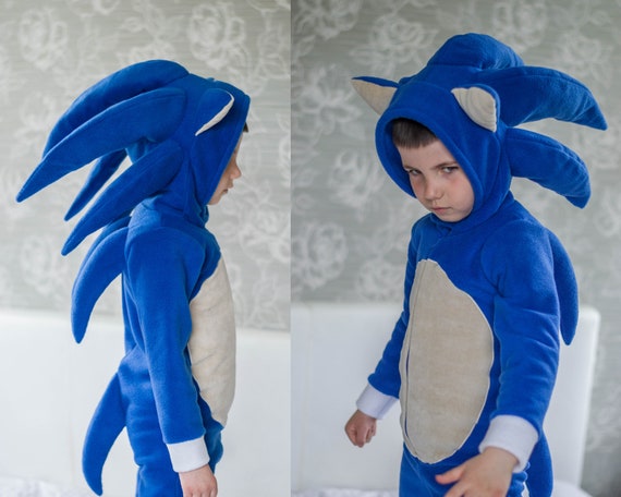 Costume Sonic déguisement enfant cosplay hérisson bleu taille S 3 à 6 ans