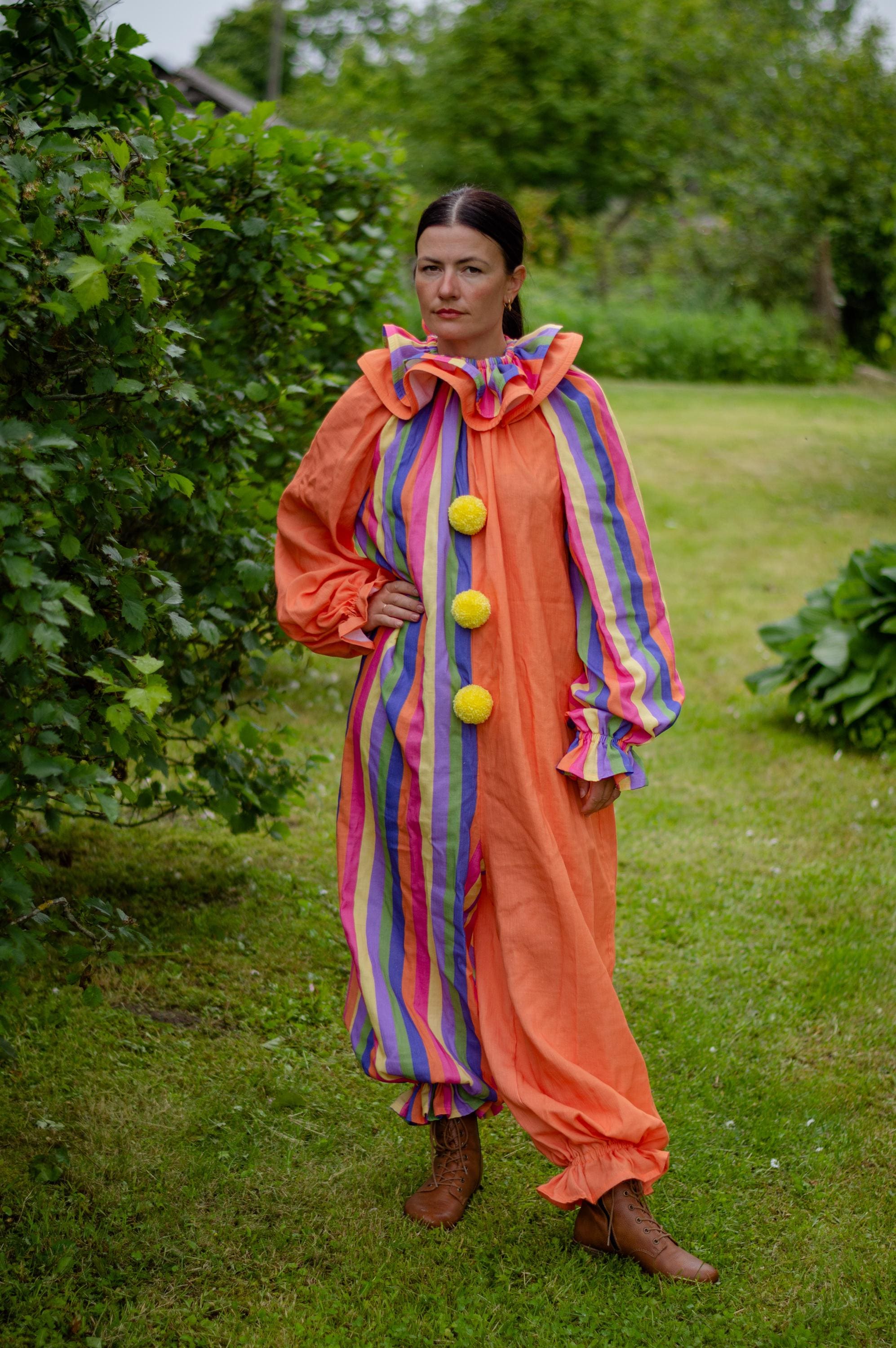 READY TO SHIP Clown costume Orange Stripes Adult Unisex Suite Vintage Harlequin Circus costume Halloween Cosplay Jumpsuit Outfit Birthday