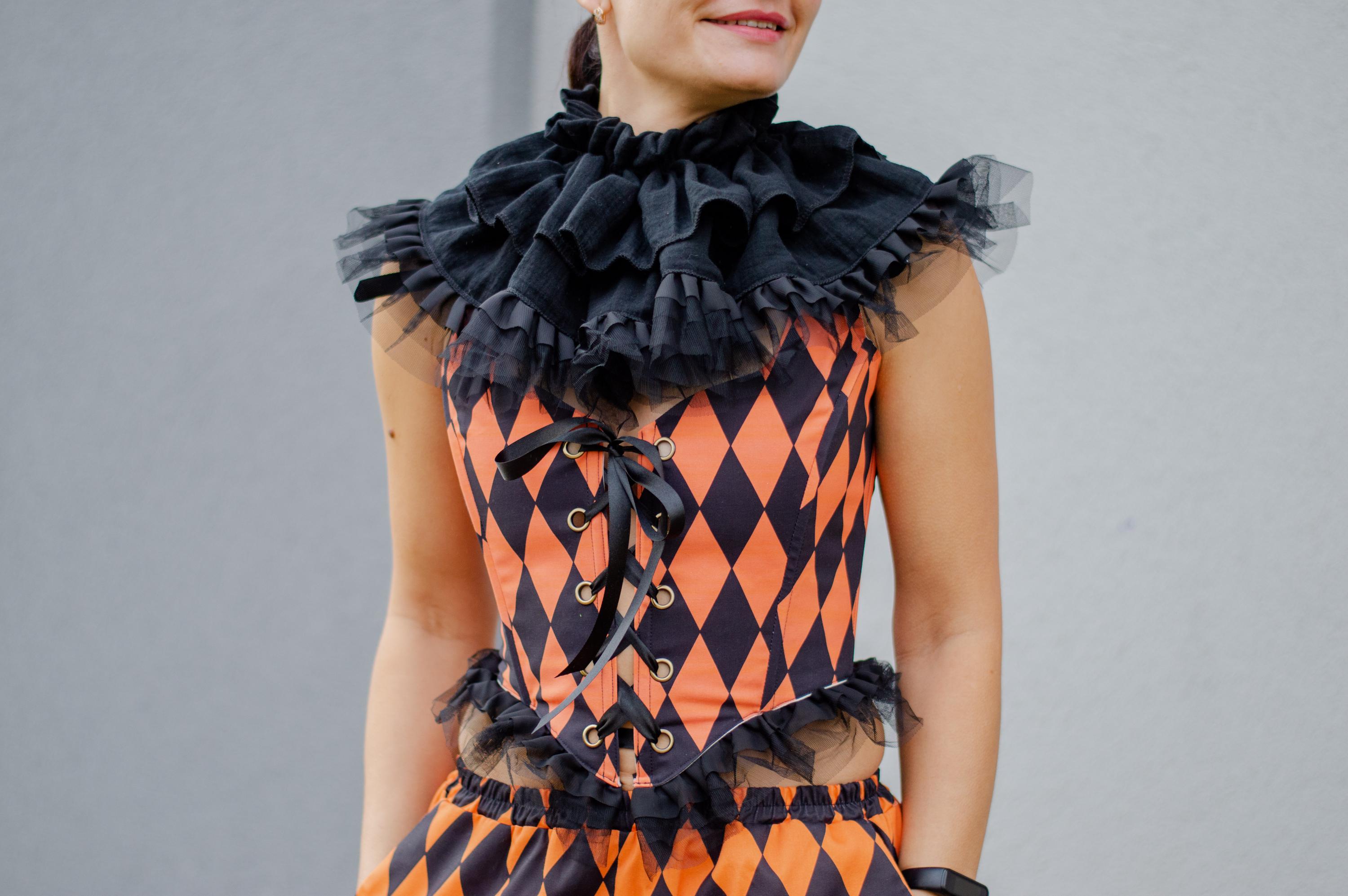 Clown Corset  Orange Harlequin Circus Outfit Cottagecore Romantic Corset Halloween Vintage Old circus Clown Renfaire Cosplay Pierrot Fantasy