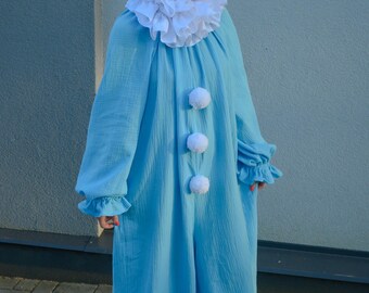 Clown costume Aqua Blue Adult Unisex Suit Circus costume Halloween Cosplay Jumpsuit Birthday party