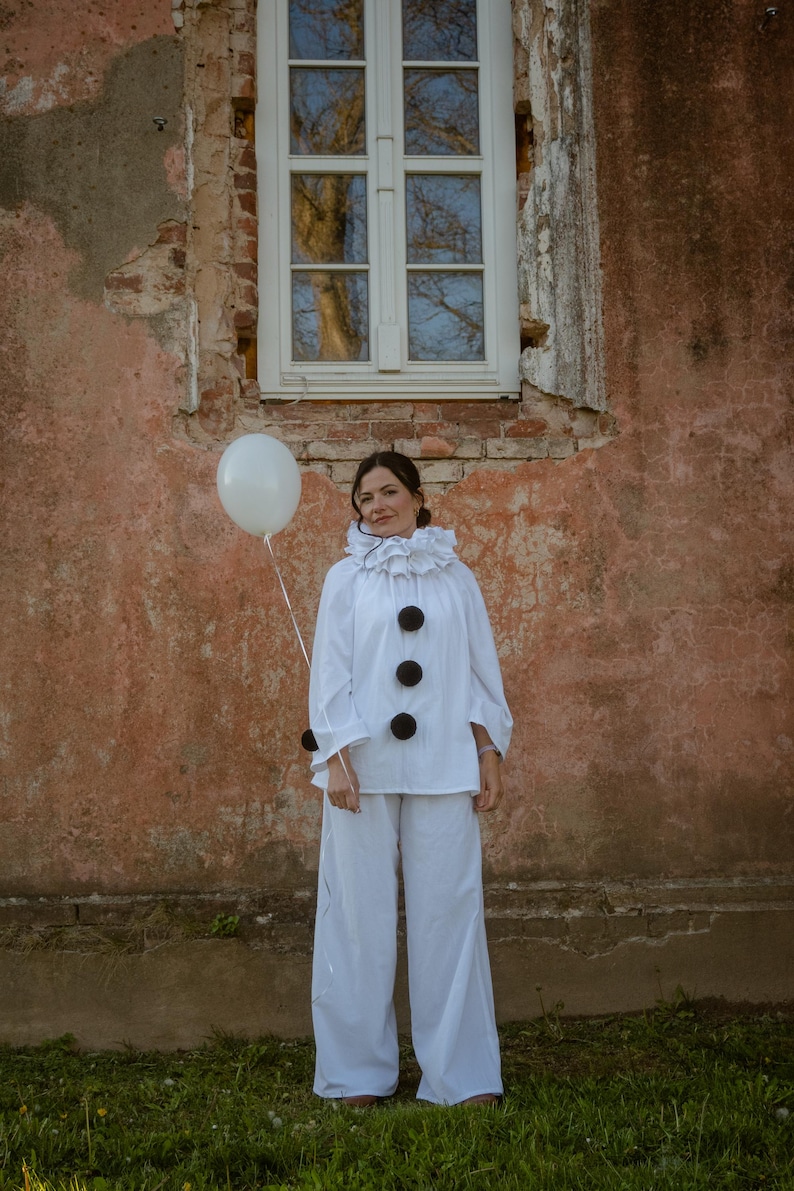 White Pierrot costume Adult Vintage Circus outfit image 4