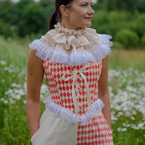 Clown Corset  Orange Harlequin Circus Outfit Cottagecore Romantic Corset Halloween Vintage Clown Renfaire Cosplay Pierrot Fantasy costume