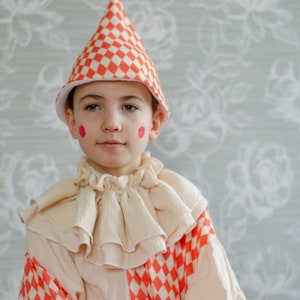 Clown Kostüm Kinder Outfit Vintage Zirkus Pierrot Orange Harlekin Unisex Halloween Kinder Cosplay Geburtstagsparty Geschenkidee Foto Requisiten