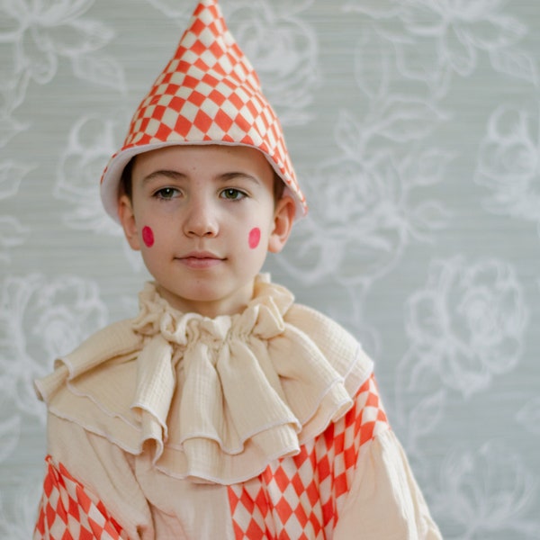 Clown Kostüm Kinder Outfit Vintage Zirkus Overall Pierrot Harlekin Unisex Halloween Kinder Cosplay Geburtstagsparty Geschenkidee Foto Requisiten