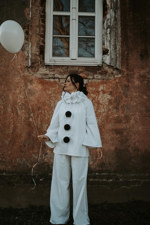 White Pierrot costume Adult Vintage  Circus outfit