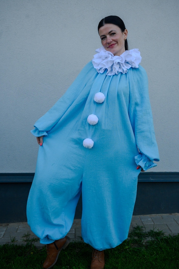 blue clown dress Costume Aqua Adult Unisex Suit Circus Costume Halloween Cosplay Jumpsuit Birthday Party but also